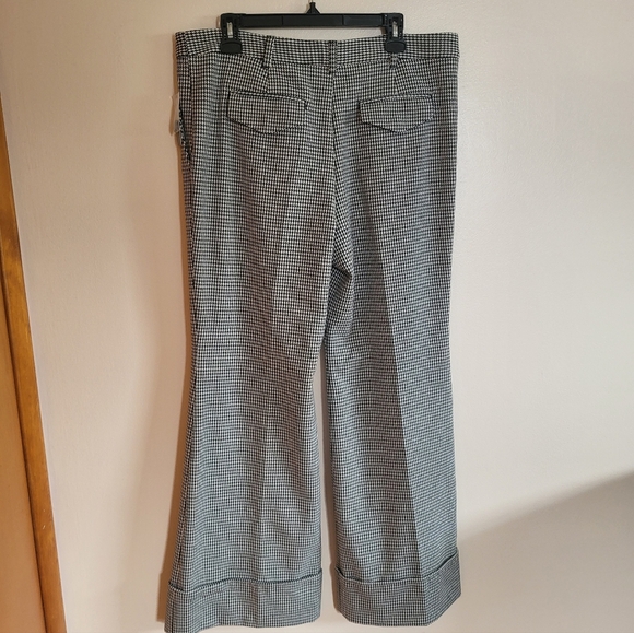 Maeve Anthro Wide-Leg Houndstooth Trousers Black/White Size 14 Petite NWT - Picture 6 of 11